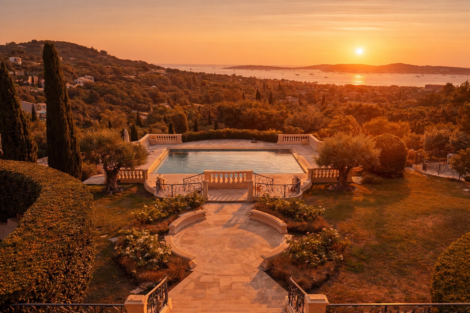 Sunset sea view from the estate